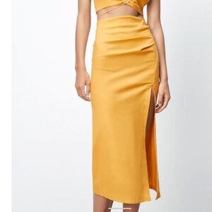 ZARA LINEN BLEND SKIRT WITH RUCHING